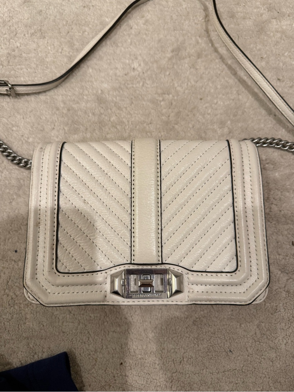 Rebecca Minkoff White Quilted Leather Crossbody with Silver Hardware